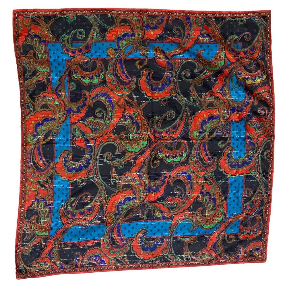 VTG Berkshire Polyester Metallic Paisley Scarf Made in Italy Bandana Kerchief